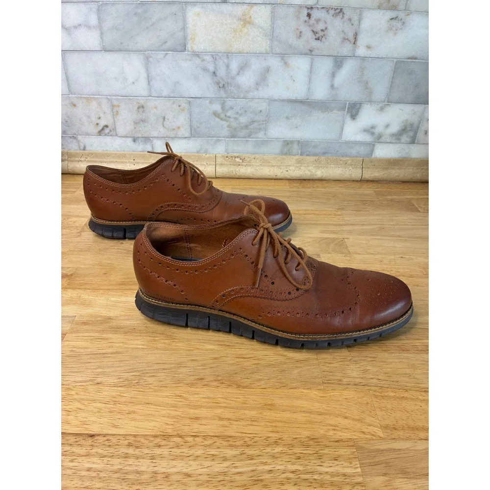 Cole Haan Zerogrand Wingtip Oxford Mens 12 Brown Leather Brogue Shoes C29411‎